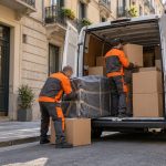 Traslochi a Milano: operaio Speedy Ruben carica gli scatoloni nel furgone